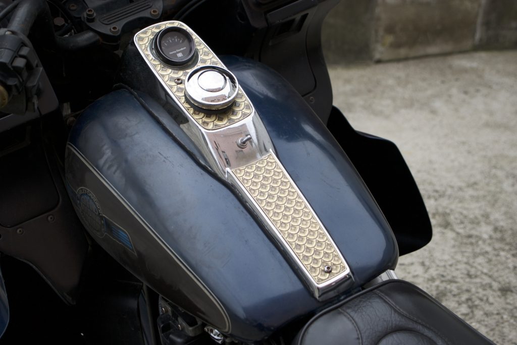 thumbnail image 2 of TrickToppers Custom Parts Aluminum Gas Tank Dash Console Insert – For 87-07 Harley, Skull Skeleton Face 2 of 3
