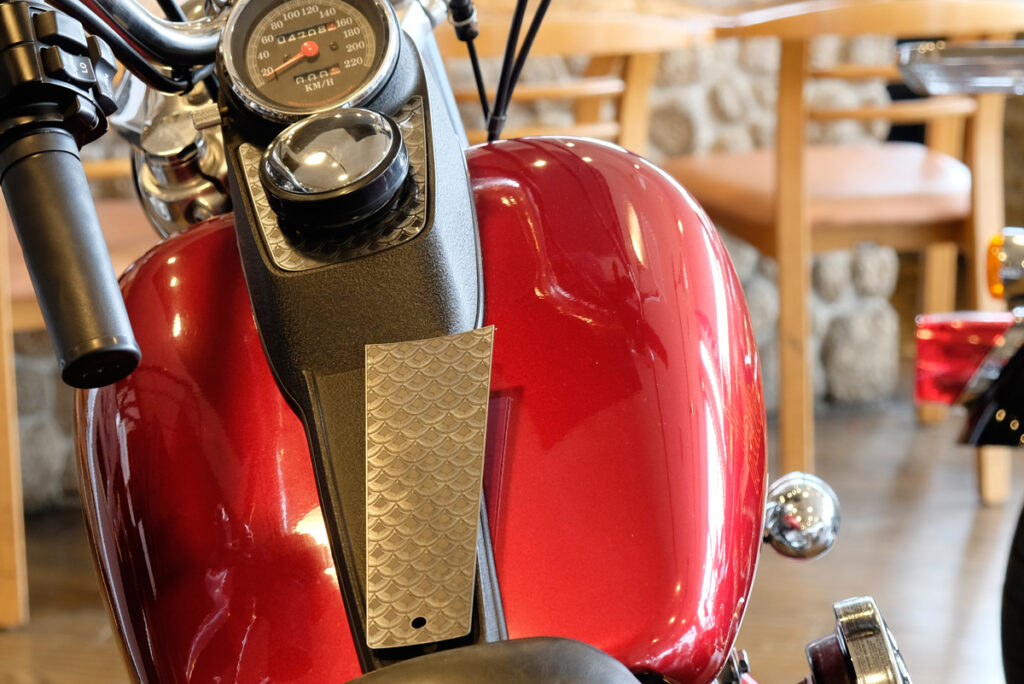 Fish Scale tank dash inserts for FXR with speedometer on the tank
